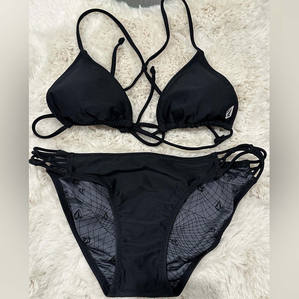 Volcom Black Bikini Set Minimalist Swimwear XS